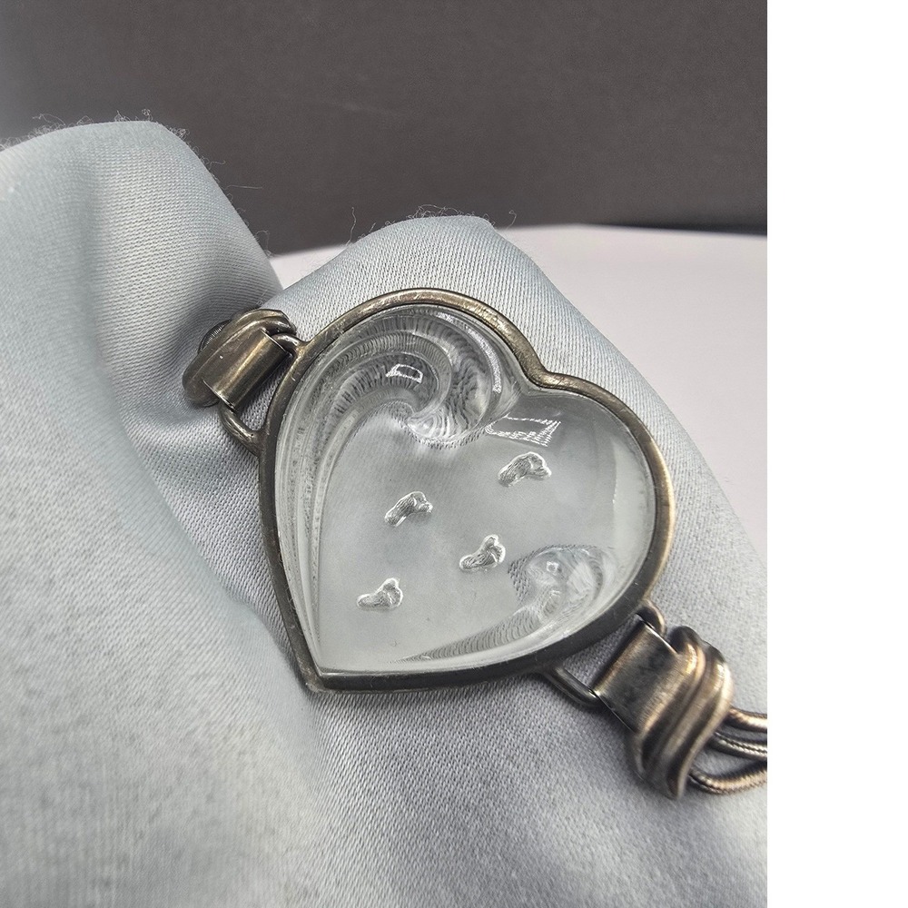 Lenox Bracelet Sterling Silver Heart Footprints Sand Snake Chain RARE 7in